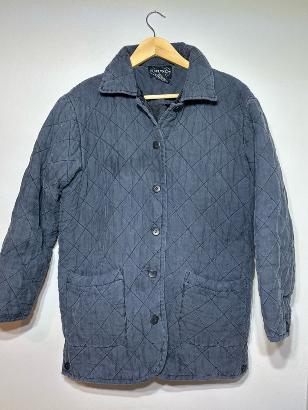 Selene Quilted Silk Button-Front Jacket in Slate Women’s size M oversized #cozy
